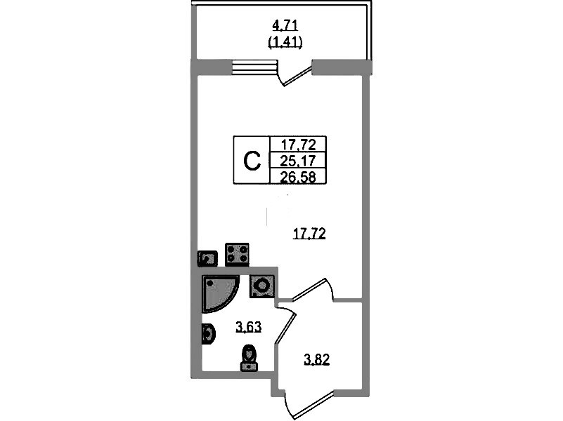 Квартира студия 26.58 м², 7/12 эт., ЖК «UP! Квартал Воронцовский»